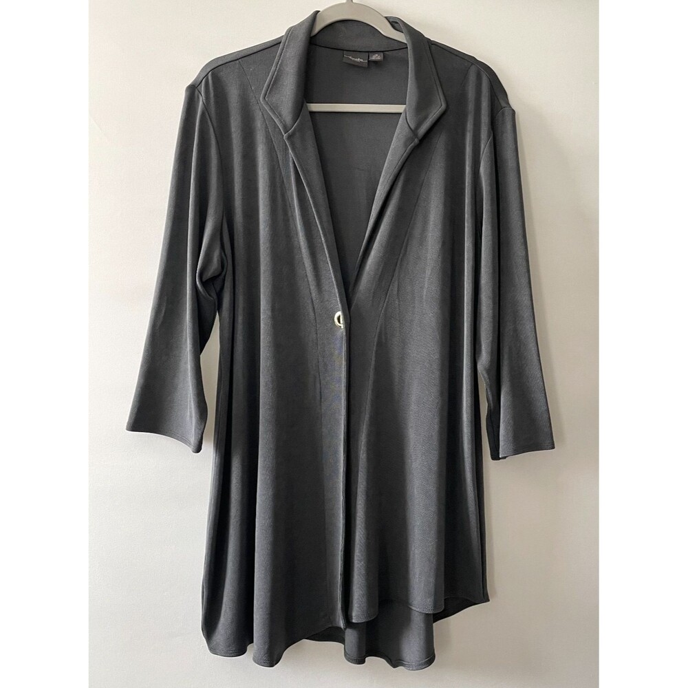 Travelers by Chico's Gray Cardigan Slinky 3/4 Sleeve Asymmetric Hem Size 3, XL